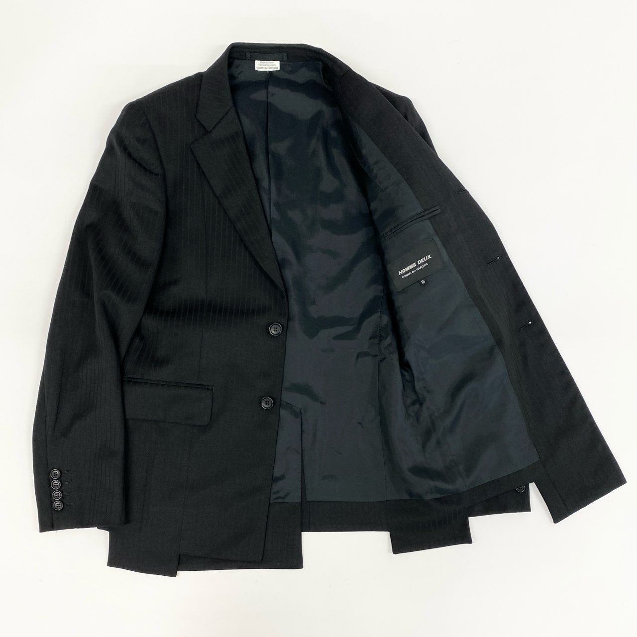 17h20 COMME de GARCONS HOMME DEUX コムデギャルソン オムドゥ シングルスーツ セットアップ デザインジャケット DK-J030/DK-P032 サイズXS ブラック ストライプ ウール メンズk02i