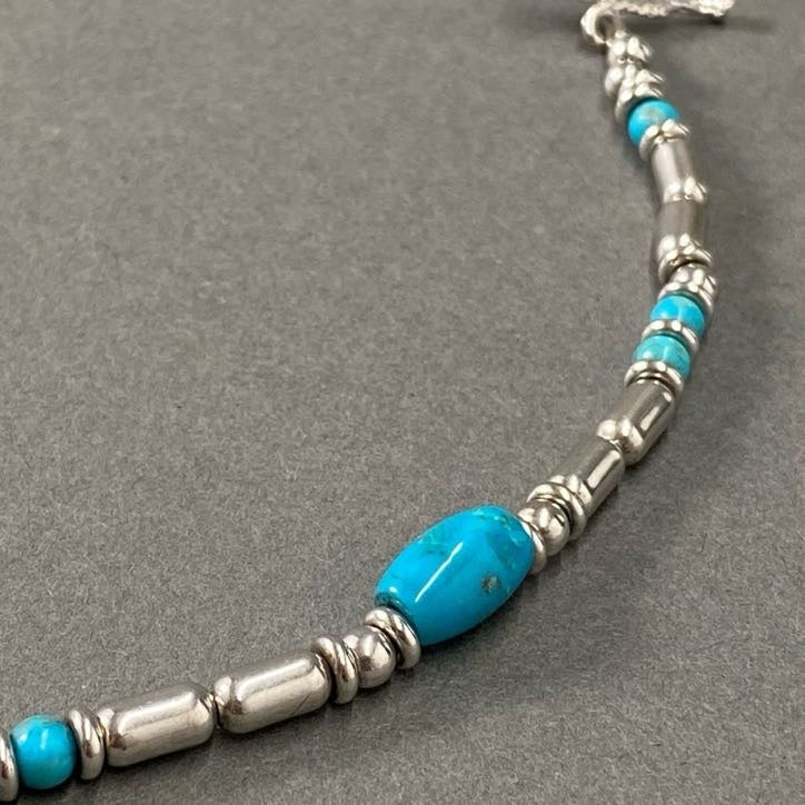 h17-⑦ SAAD サード ターコイズビーズ × シルバービーズ ブレスレット 18cm フェザー バングル アクセサリー ジュエリー