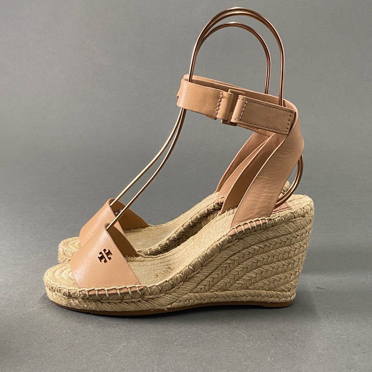 5d16 《美品》 定価¥46,200 TORY BURCH トリーバーチ BIMA2 エスパドリーユ ウェッジソール サンダル 5 ピンク ベージュ レザー シューズ 箱有
