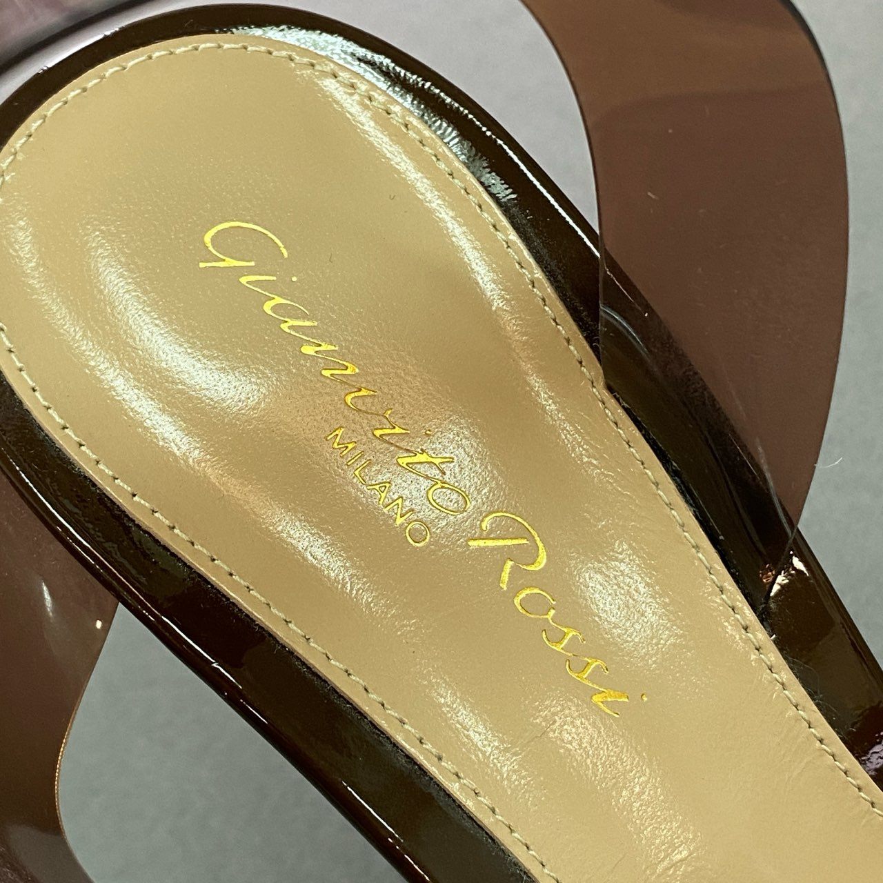 7a28 Gianvito Rossi ジャンヴィトロッシ Metropolis メトロポリス ガラスウェッジ サンダル シューズ イタリア製 37 ブラウン