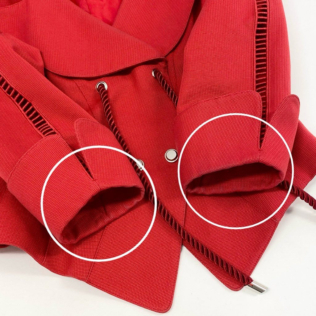 63d8-11 Thierry mugler ティエリー ミューグレー テーラードジャケット 変形ジャケット ダブル ドローストリング サイズ9AR レッド コットン100% レディース 日本製