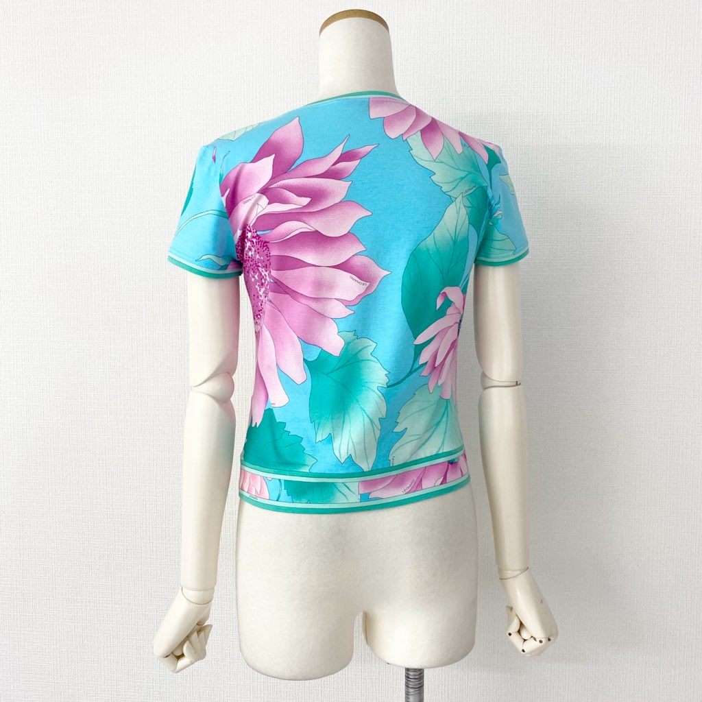 7e8 《美品》 LEONARD レオナール 半袖Tシャツ カットソー トップス 美しい花柄プリント サイズM マルチカラー コットン100% レディース 日本製