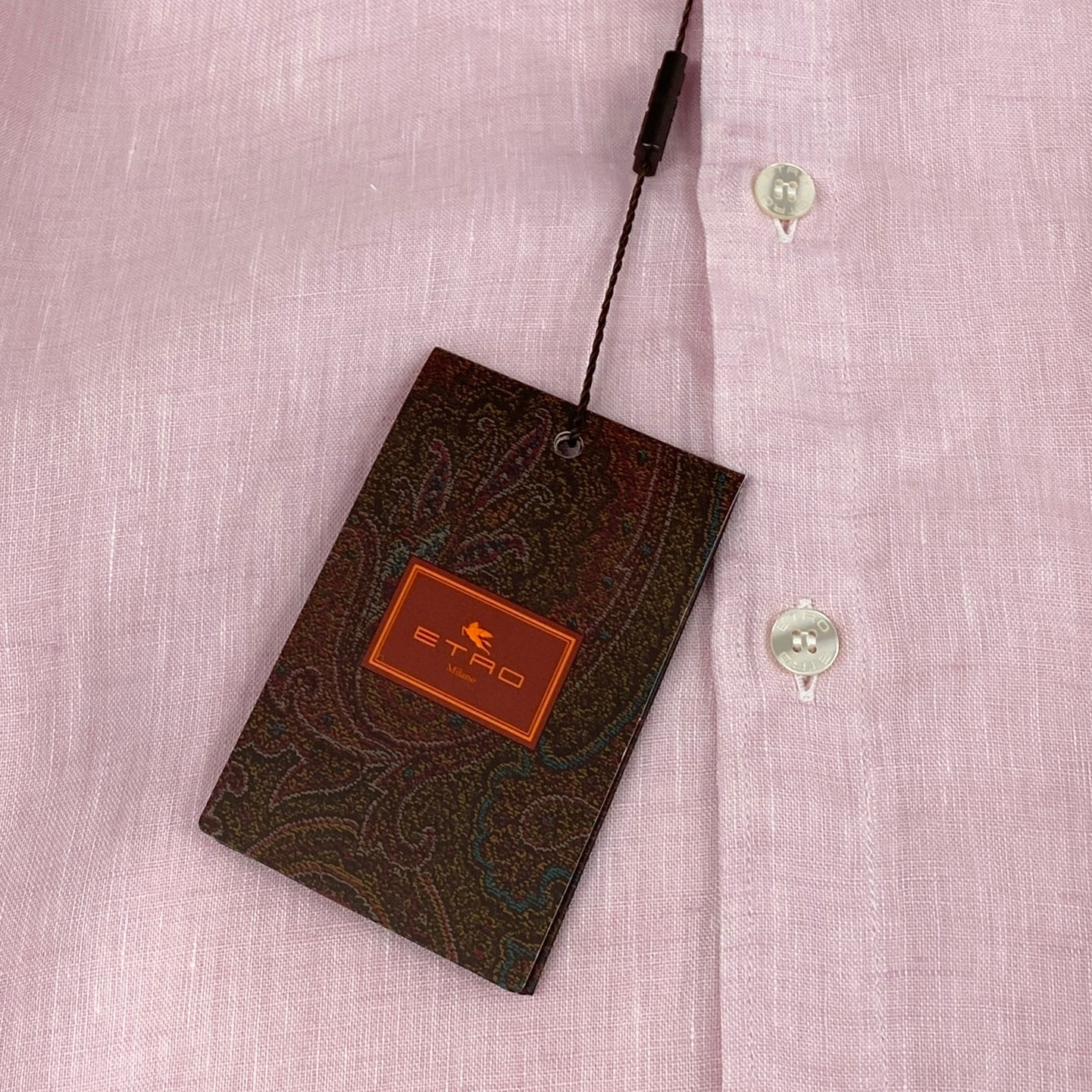 30h29 《極美品》ETRO エトロ 長袖シャツ リネンシャツ ロングスリーブ ボタンダウン 胸元ロゴ刺繍 42サイズ ピンク メンズ 男性用u02t