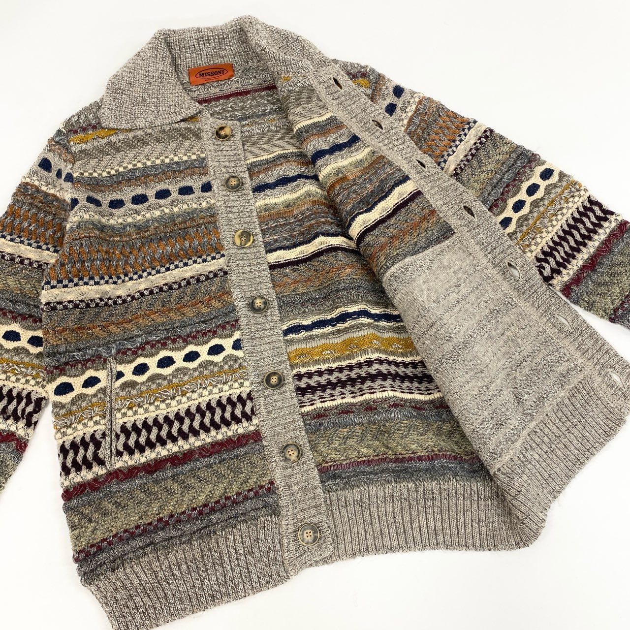 62g24 【イタリア製】MISSONI ミッソーニ アルパカ キャメル混紡 ニットカウチン ニットカーディガン サイズ52 マルチカラー メンズ 男性用 大きいサイズ_