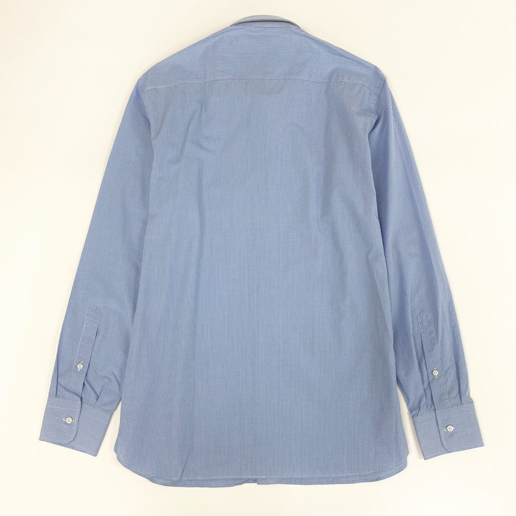 7f8 《未使用品》タグ付 SONRISA ソンリーサ ワイドカラー ドレスシャツ 長袖シャツ チェック柄 ビジネス◎ 大きいサイズ 42 16 1/2 ブルー コットン