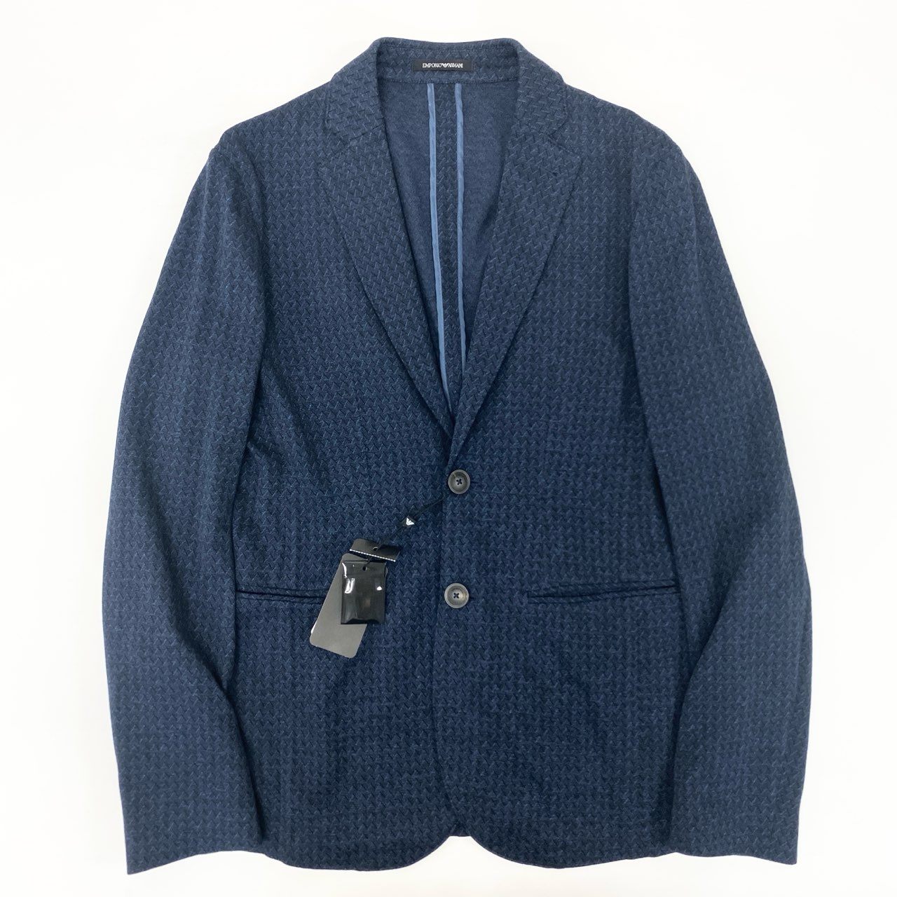 80j17 《未使用品》EMPORIO ARMANI エンポリオアルマーニ テーラードジャケット シングルジャケット 二釦 ヘリンボーン 91G87S 46サイズ ネイビー メンズk02i