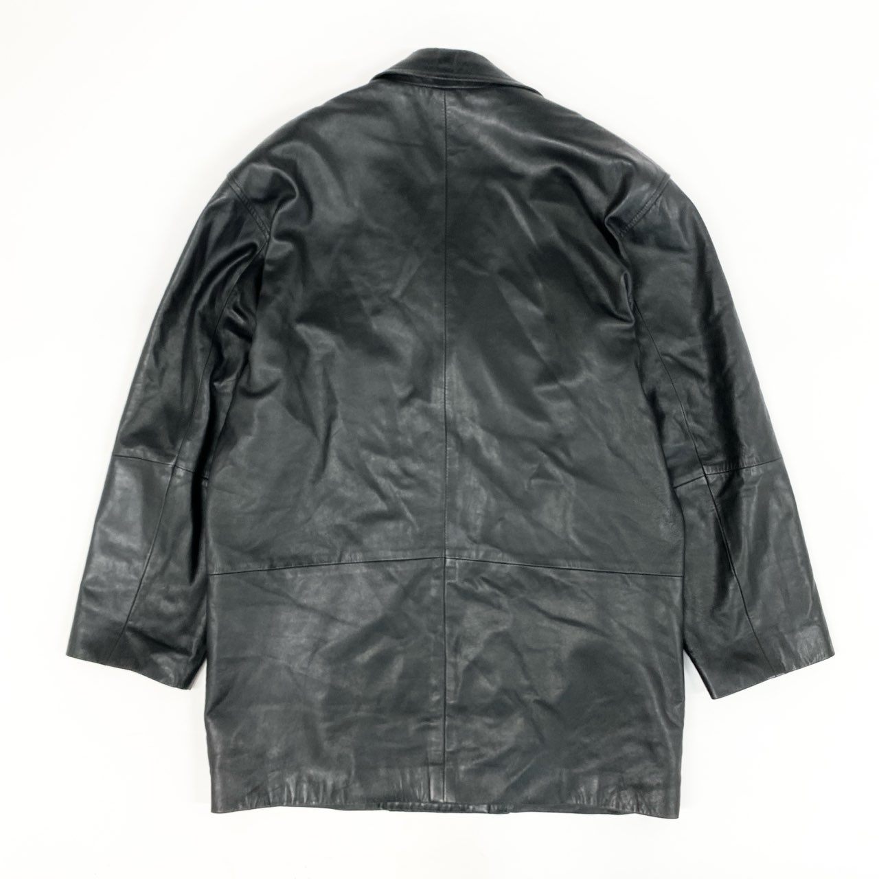 57h28 LANVIN ランバン ダブルプレスト ラムレザージャケット コート アウター 50 Lサイズ相当 ブラック 羊革 メンズo07t