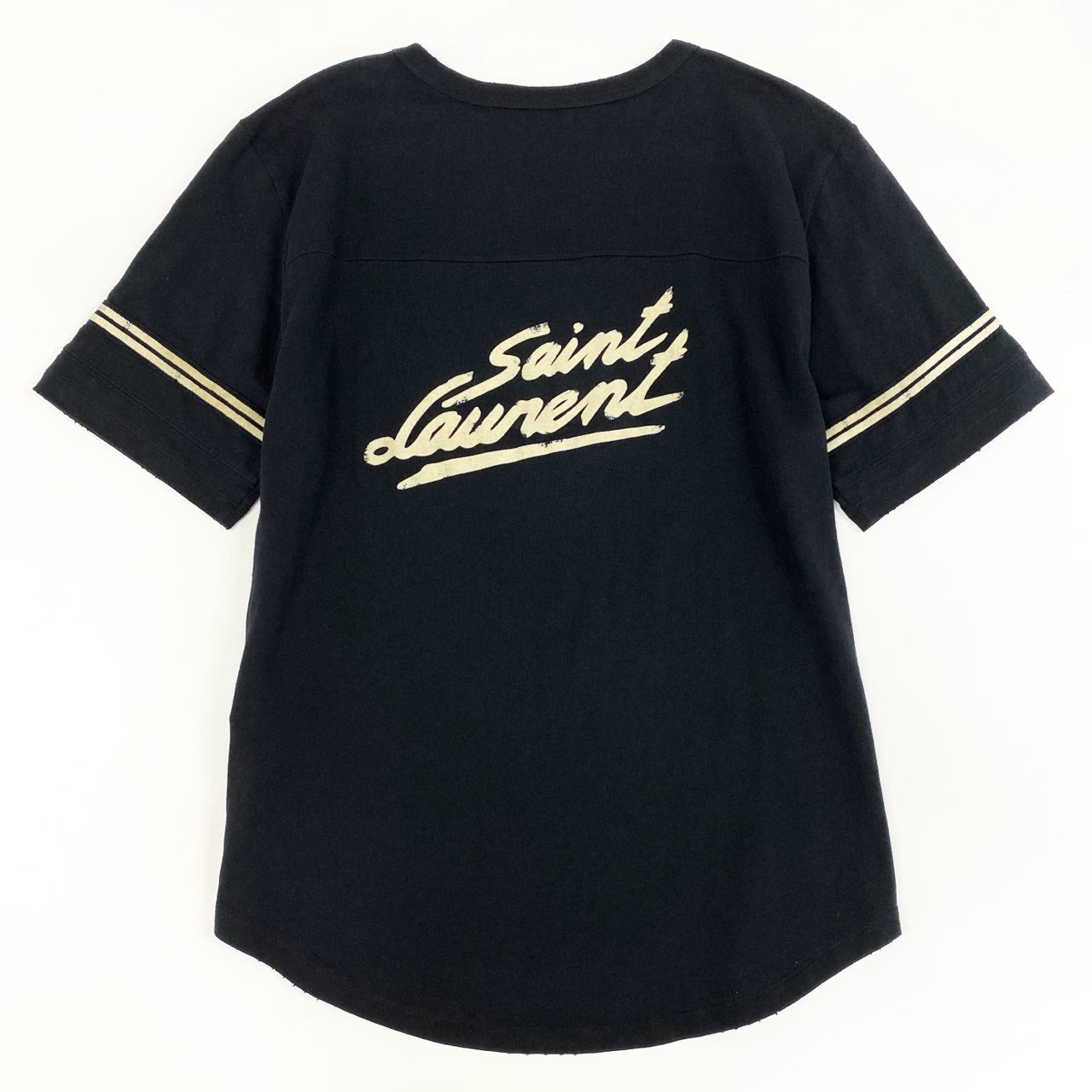 46f30 SAINT LAURENT サンローラン Signature Destroyed Tee カットソー Tシャツ 624992 M ブラック ダメージ加工 イタリア製