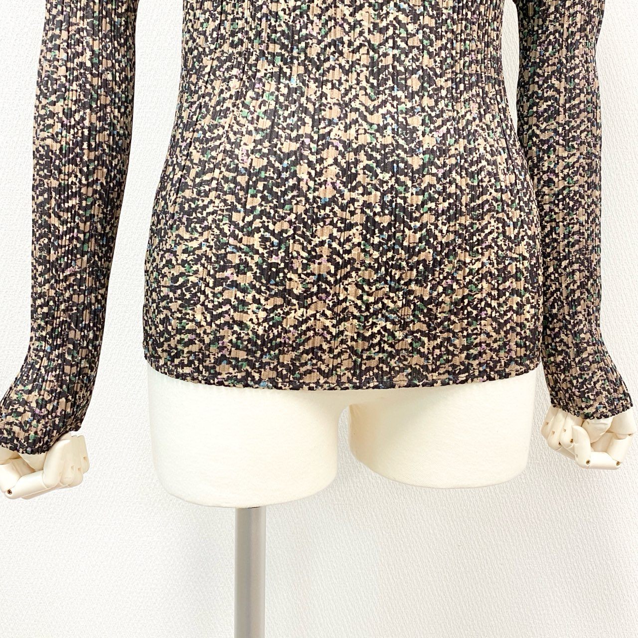 34i18 《極美品》PLEATS PLEASE プリーツプリーズ ハイネック長袖カットソー トップス 総柄 3サイズ マルチカラー レディース 女性用u02t