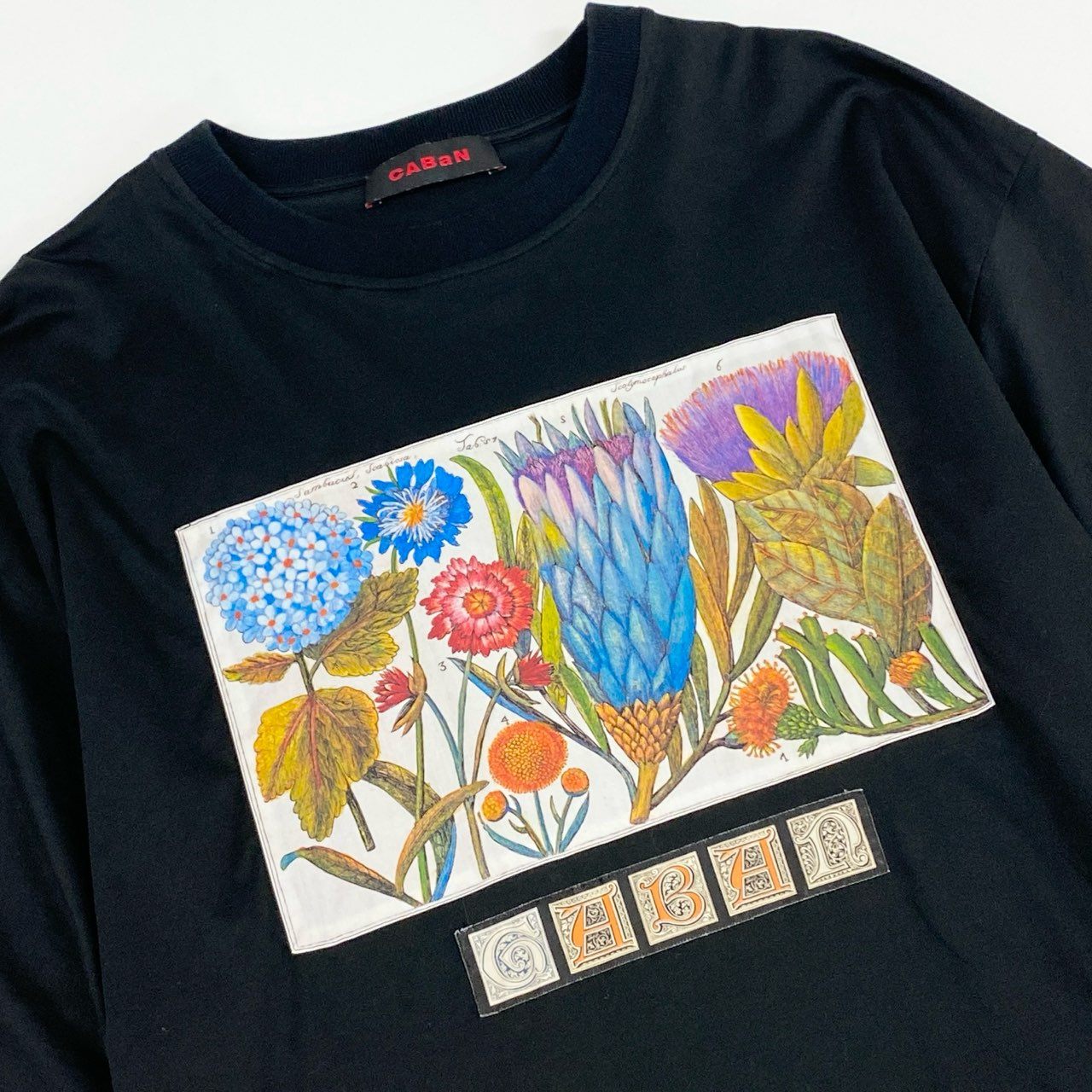 19k29 《美品》 CABaN キャバン スビンコットン パレルモプリントTシャツ 半袖カットソー 総柄 フラワープリント 59-03-21-03001 M ブラック