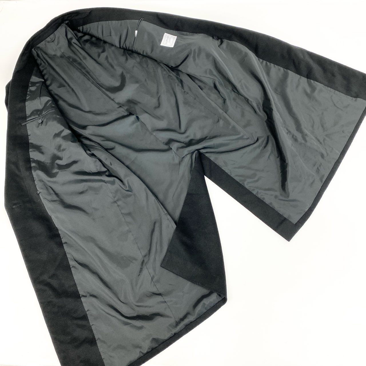 59h28 LANVIN ランバン 総カシミヤ カシミヤ100 ダウブルプレスト ロングコート チェスターコート ピークドラペル 50 ブラック カシミア メンズo07t
