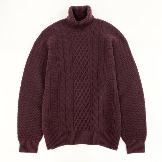 10f11 LANVIN COLLECTION ランバンコレクション タートルネック ケーブル編み ニットセーター トップス 大きいサイズ 52 ボルドー ウール メンズ