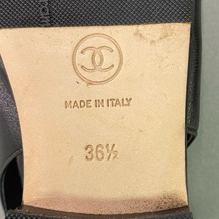 1l22 《美品》 CHANEL シャネル ココマーク スリングバック フラットパンプス 36 1/2 ブラック エナメル レザー イタリア製 シューズ