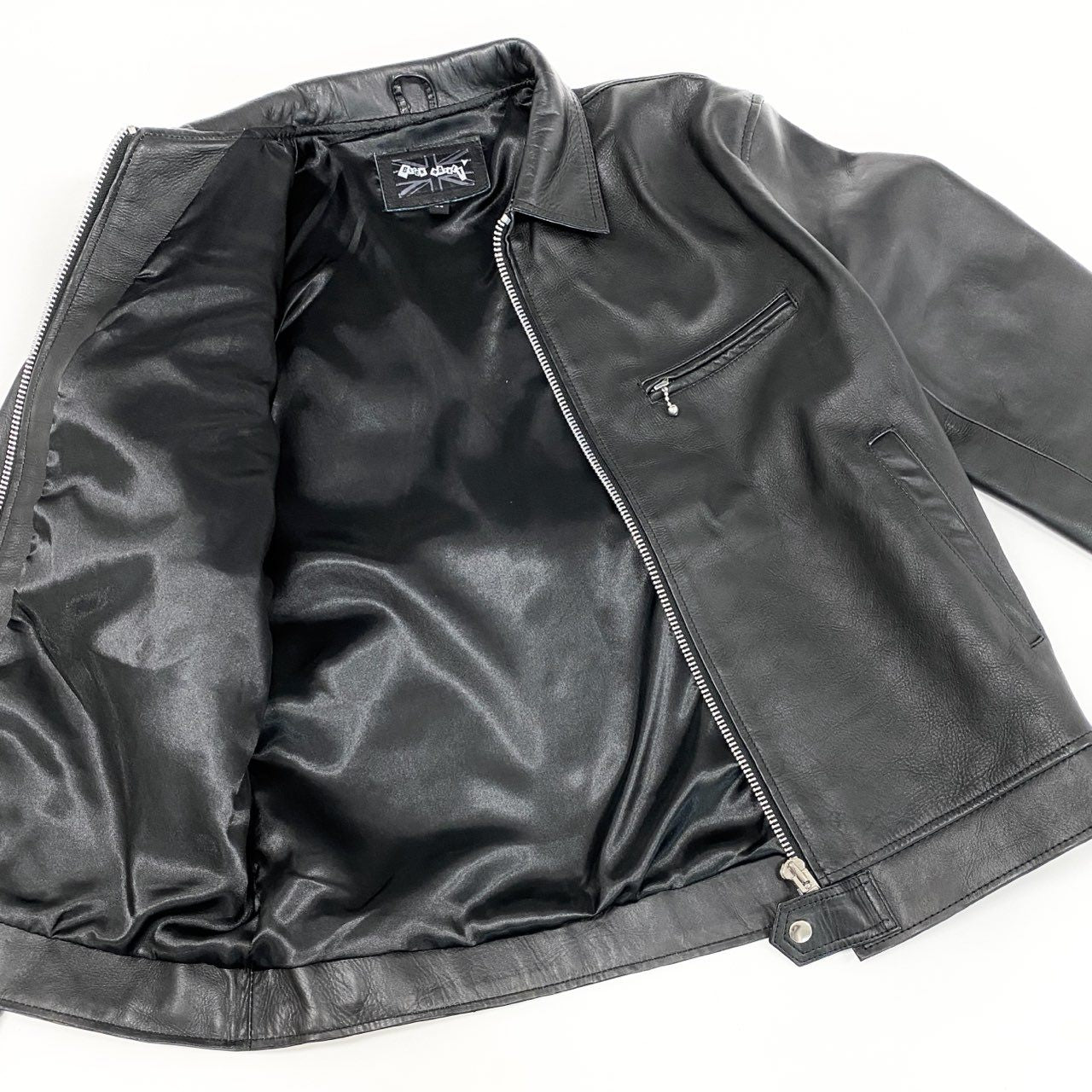 52d10 BLACK MARKET ブラックマーケット シングルライダースジャケット レザージャケット ブルゾン 44 ブラック カウレザー 牛革