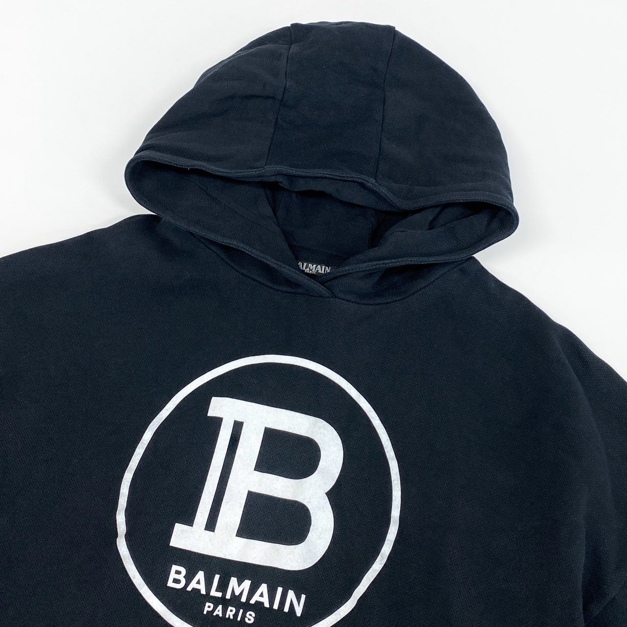 19g28 BALMAIN バルマン ロゴプリント サイドジップ プルオーバー パーカー フーディ BKUXV 001 14A ブラック コットン キッズ