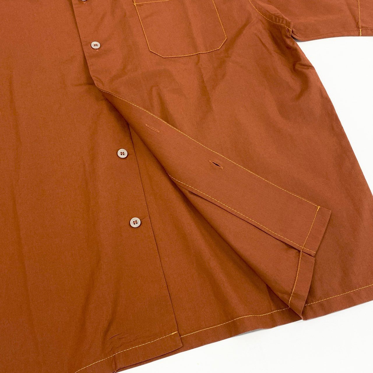 48e12 MARNI マルニ コットンポプリンオープンカラー S/S ロゴシャツ 半袖シャツ ボックスシルエット CUMU0213P2 46 テラコッタ ブラウン系