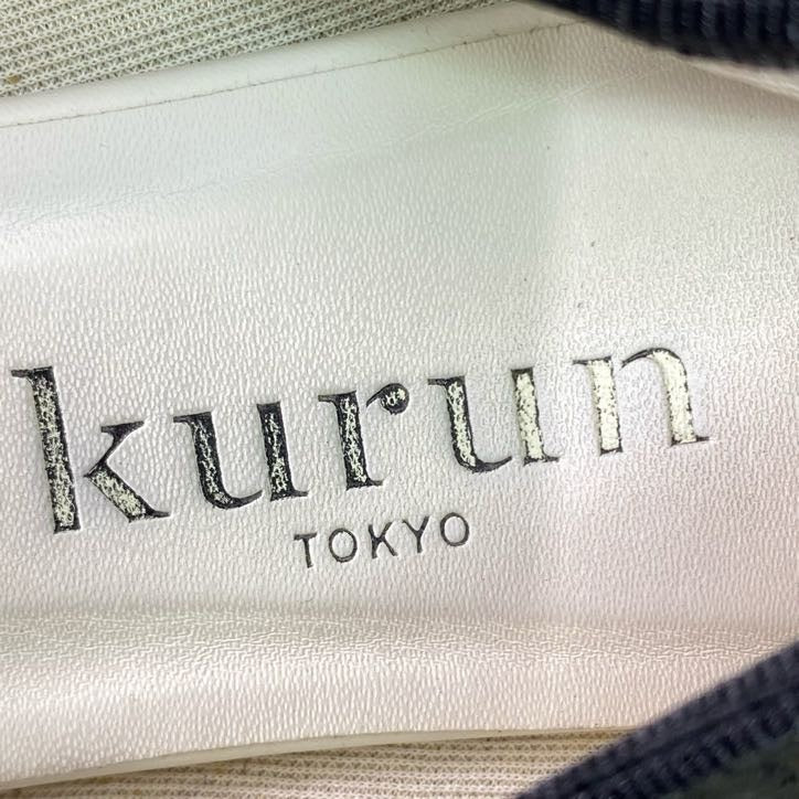 7f4 kurun TOKYO クルン トウキョウ エナメル バレエシューズ 25.5cm ブラック フラットシューズ リボン 日本製