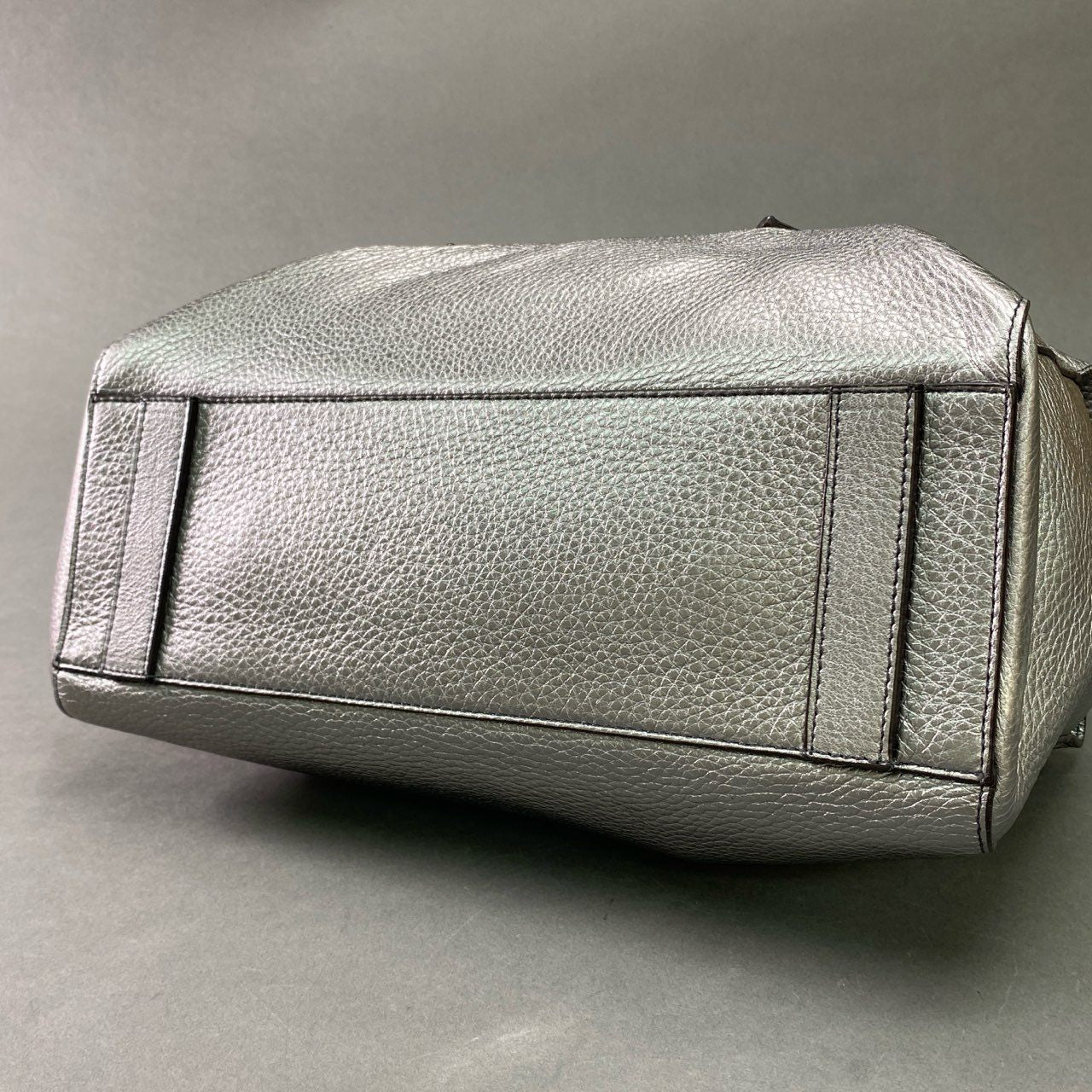 Gb12 Max Mara マックスマーラ ポーチ付き メタリック レザートートバッグ シルバー Leather ハンドバッグ 鞄 イタリア製