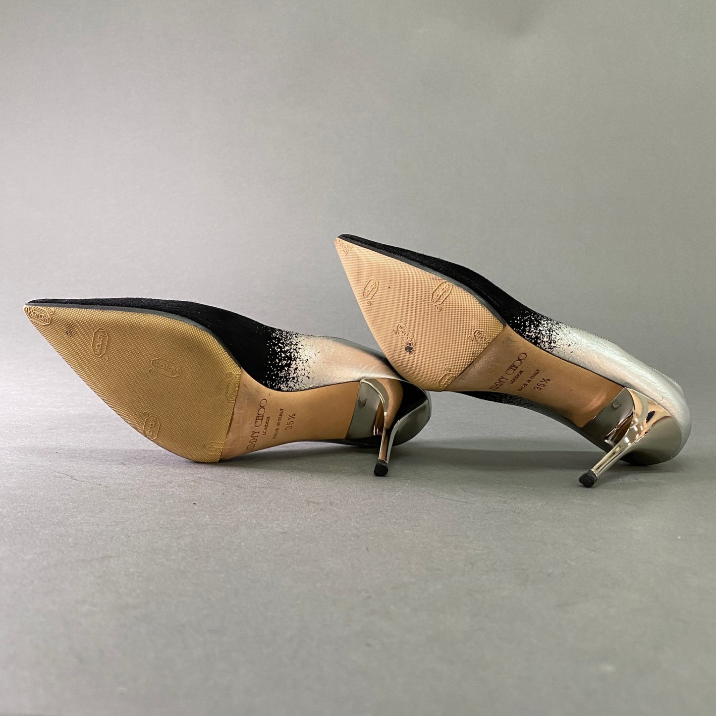 4l25 JIMMY CHOO ジミーチュウ グラデーション レザーパンプス 35 1/2 ブラック シルバー Leather イタリア製 シューズ