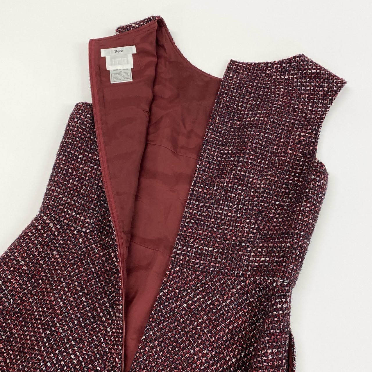 42a23 《美品》 Rene ルネ ラメ入り ツイードワンピース ノースリーブ 6936740 36 レッド DRESS ドレス 日本製