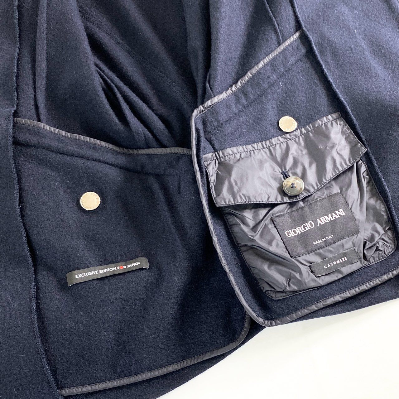 55e27 イタリア製 GIORGIO ARMANI ジョルジオアルマーニ 黒タグ カシミヤニットブルゾン ニットジャケット ダブルジップ サイズ46 ネイビー カシミヤ100% メンズ 紳士服