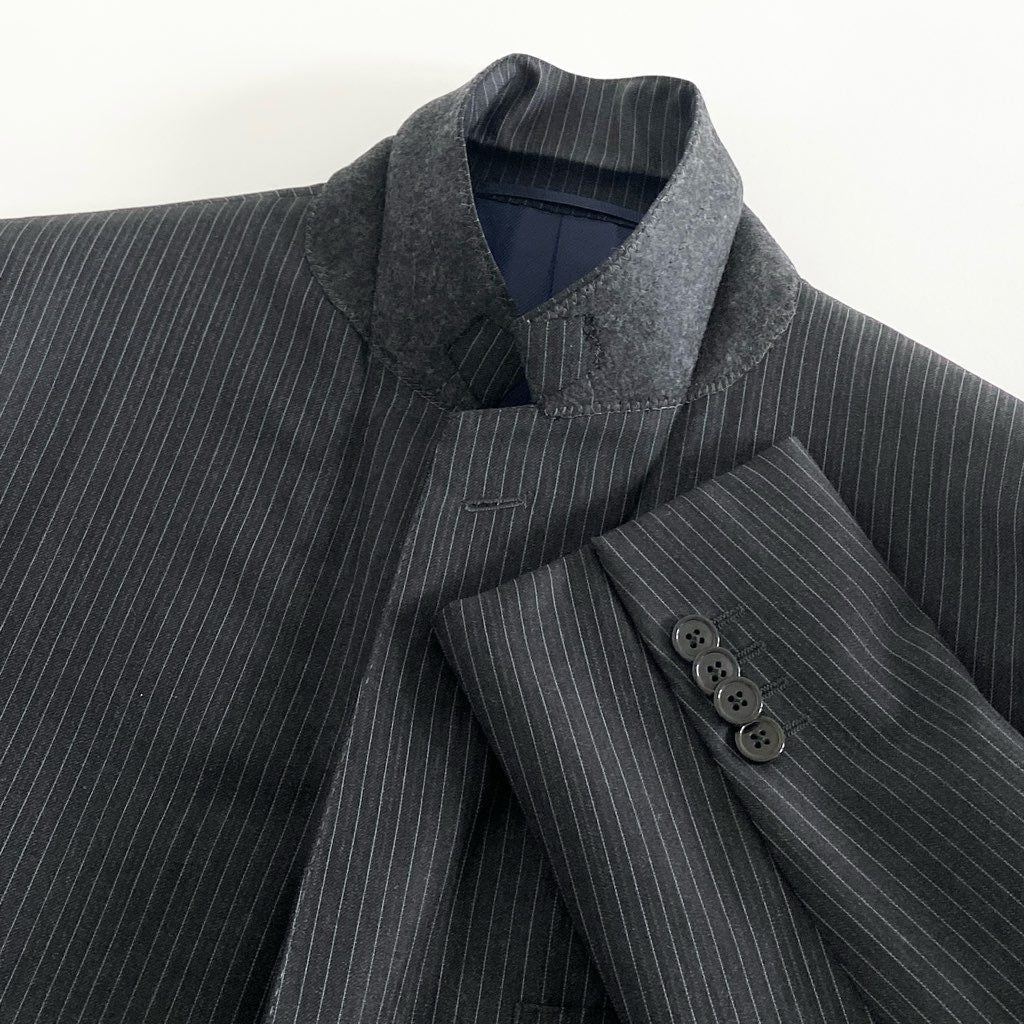 22d10 UNITED ARROWS ユナイテッドアローズ 伊製カノニコ生地 シングルスーツ セットアップ ビジネススーツ グレー ストライプ ウール100% メンズ 紳士服