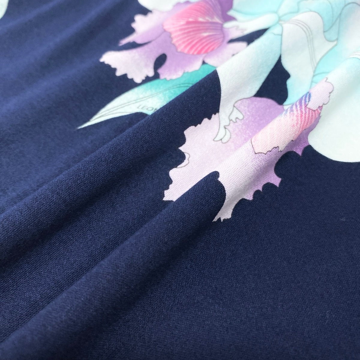 18f15 LEONARD レオナール 半袖ワンピース 鳥 花柄プリント 膝丈 日本製 0330109 Mサイズ マルチカラー コットン100% レディース 女性用u02t