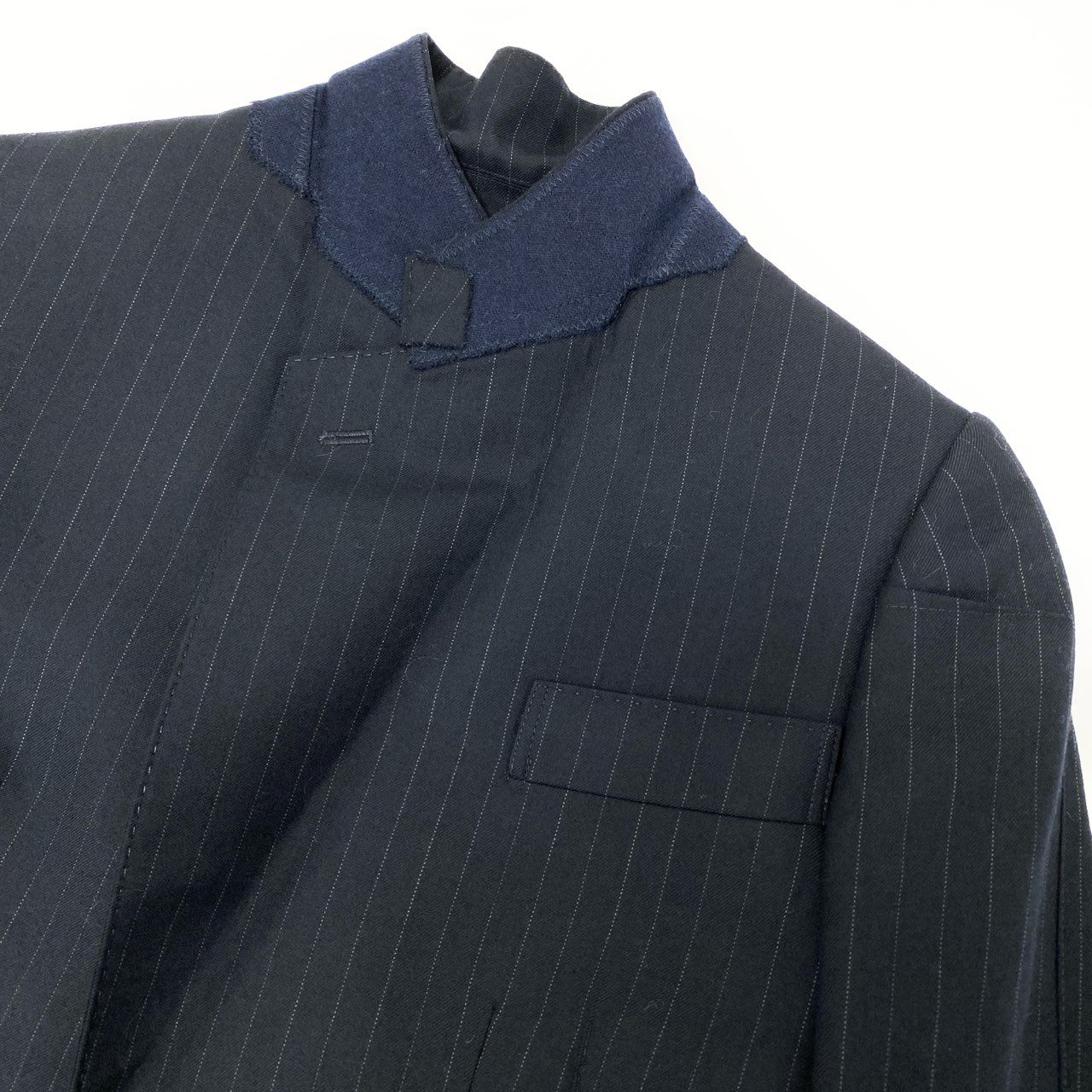 53h27 JUNYA WATANABE COMME des GARCONS ジュンヤワタナベ コムデギャルソン ニット切替 変形チェスターコート 日本製 ストライプ JJ-C006 Sサイズ ブラック ウール レディースo07t