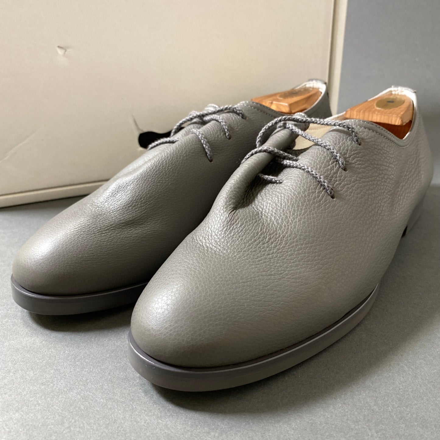 12f26 ②《極美品》 定価¥42,900 FOOTSTOCK ORIGINALS フットストック オリジナルズ ONE PIECE レザーシューズ FS191202 9 1/2E グレー LEATHER 一枚仕立て インペリアルソール