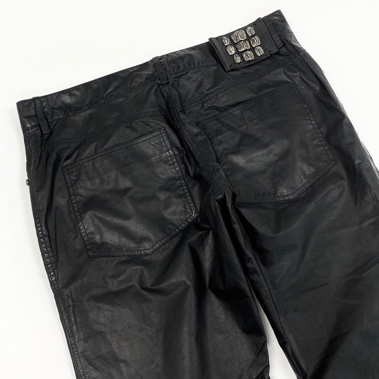 12b19 roberto cavalli ロベルトカヴァリ イタリア製 レザーパンツ カンガルーレザー リアルレザー leather ロングパンツ ボタンフライ 50 ブラック