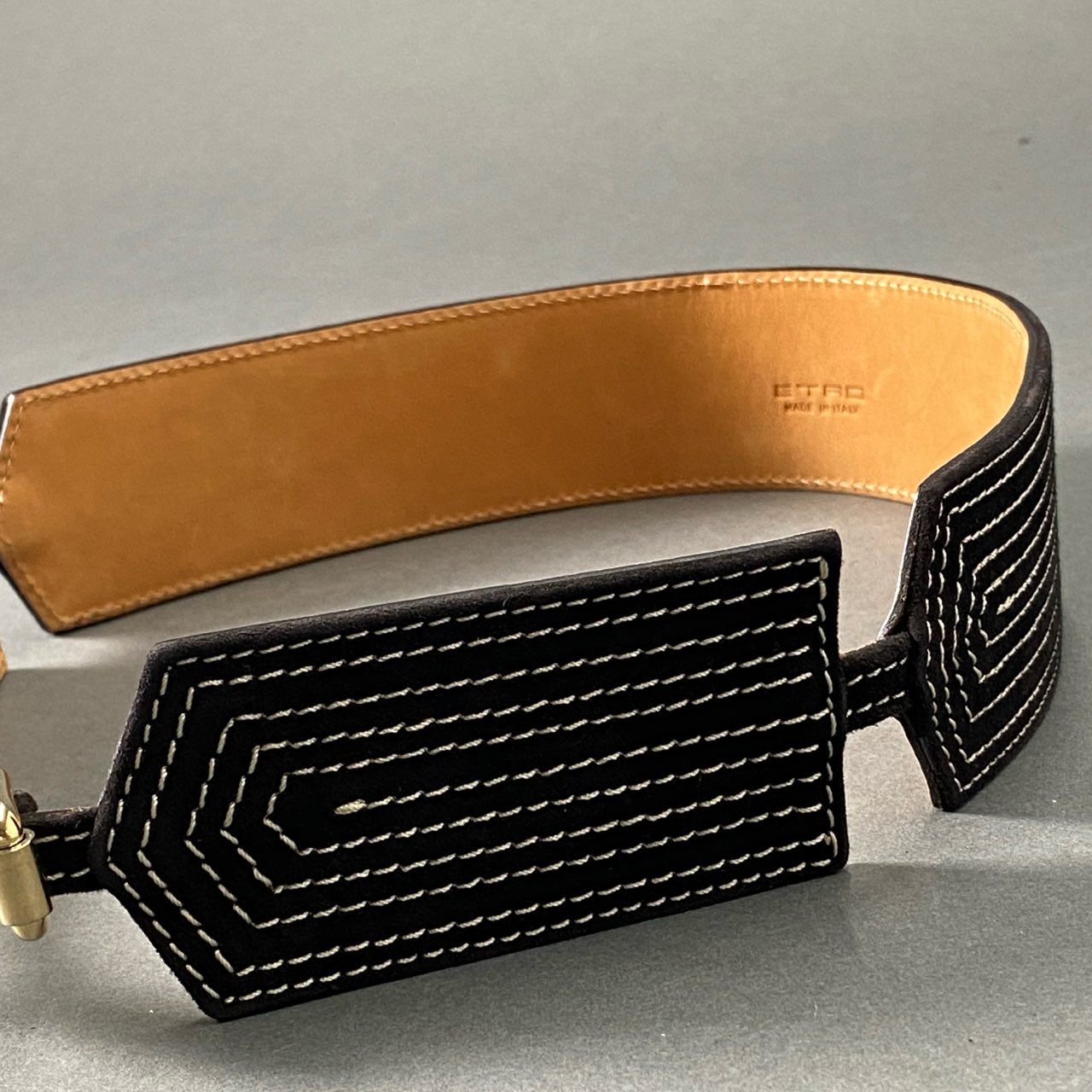 h3 《美品》 ETRO エトロ イタリア製 レザーサッシュベルト 本革 スエード 小物 ブラック