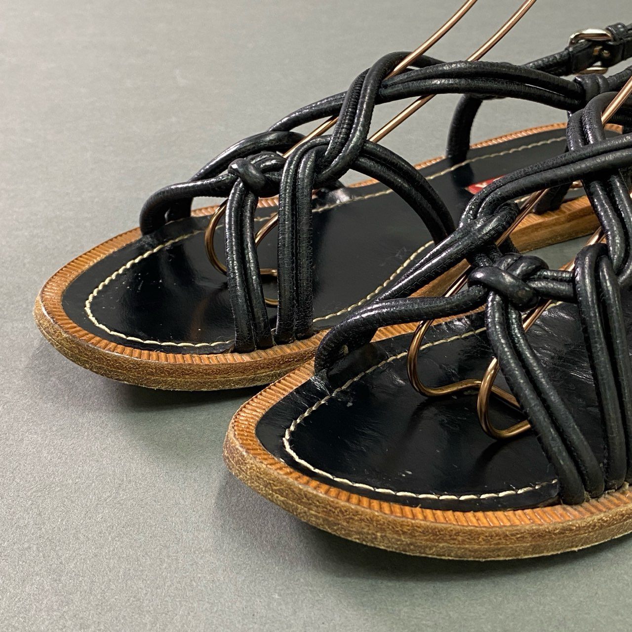 1c18 PRADA SPORT プラダスポーツ レザー スリングバック サンダル シューズ イタリア製 36 1/2 ブラック