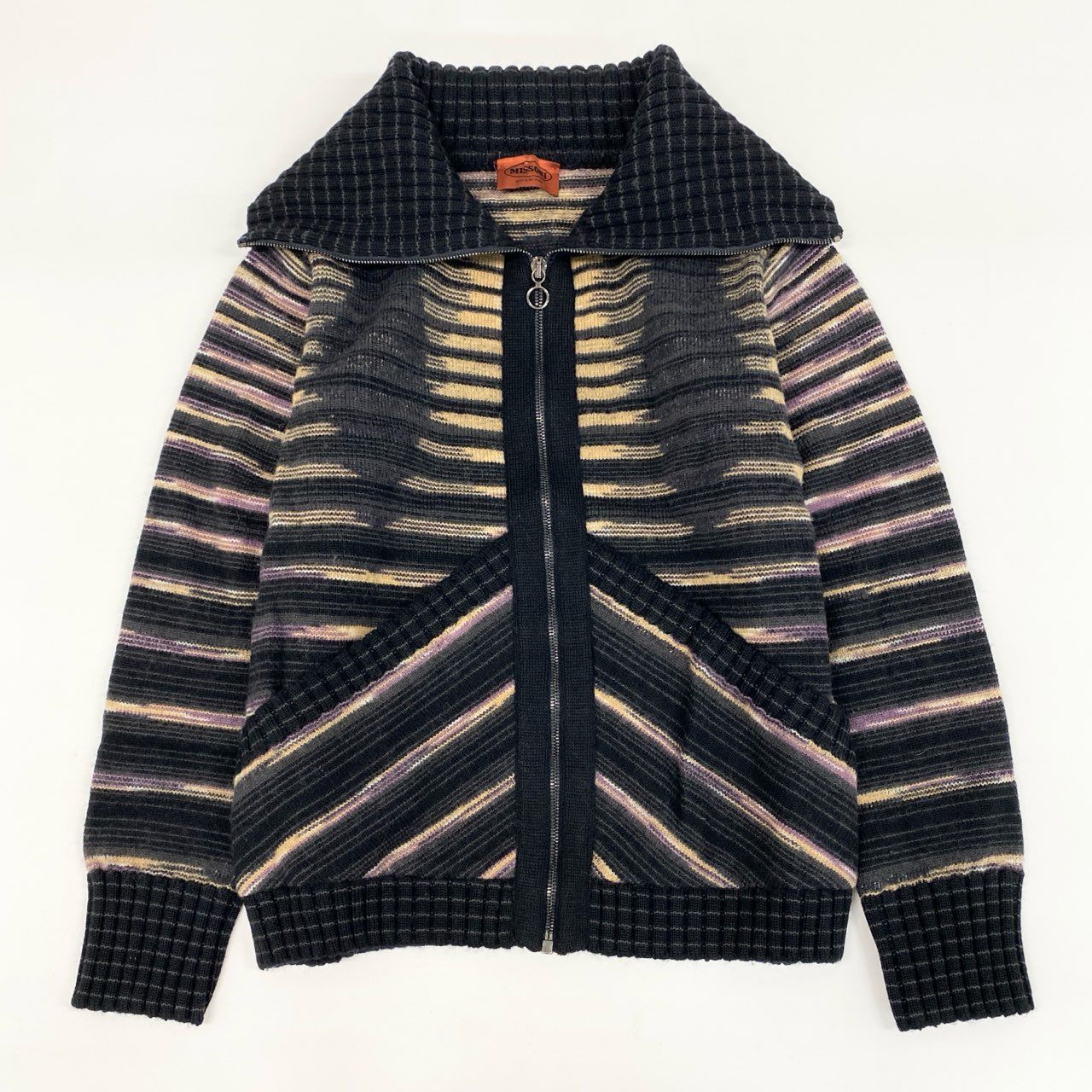 62g24 MISSONI ミッソーニ セーラーデザイン ジップアップ ニットカーディガン ニットブルゾン サイズM マルチカラー レディース_