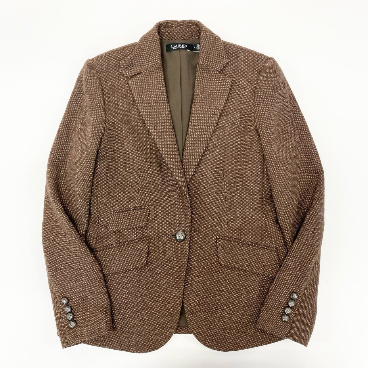 14j9 《美品》LAUREN RALPH LAUREN ローレンラルフローレン テーラードジャケット ツイードジャケット ジャケット 0サイズ ブラウン レディースu02t