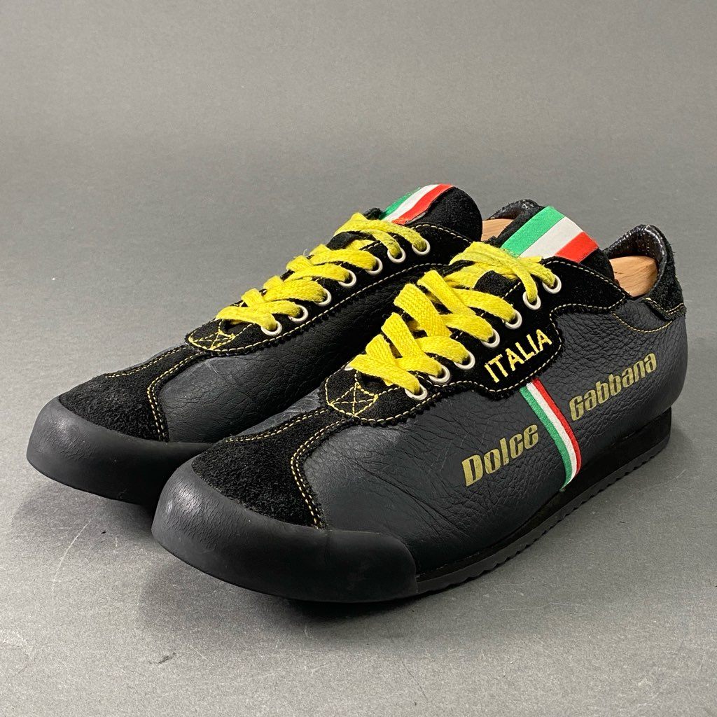 7d21 DOLCE&GABBANA ドルチェ&ガッバーナ ITALIA ローカットスニーカー レザースニーカー 7 ブラック レザー メンズ