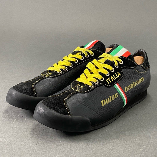 7d21 DOLCE&GABBANA ドルチェ&ガッバーナ ITALIA ローカットスニーカー レザースニーカー 7 ブラック レザー メンズ