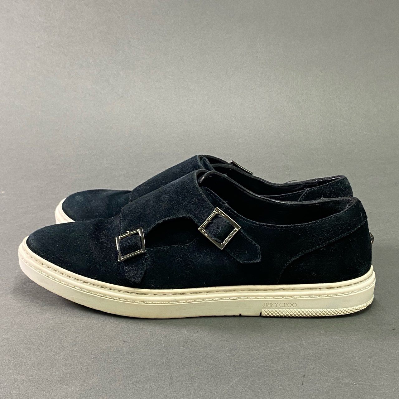 7b7 JIMMY CHOO ジミーチュウ ダブルモンク スエードレザー スニーカー 40 ブラック Leather ワンスター イタリア製 シューズ
