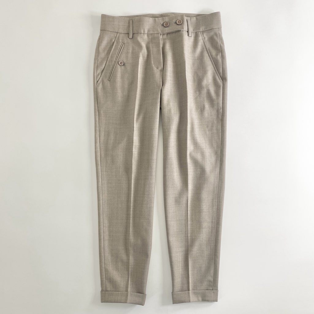 2d10-2 《美品》 GURNEX for BRUNELLO CUCINELLI ブルネロクチネリ イタリア製 42 ベージュ ウール100% スラックスパンツ ボトム レディース 婦人服