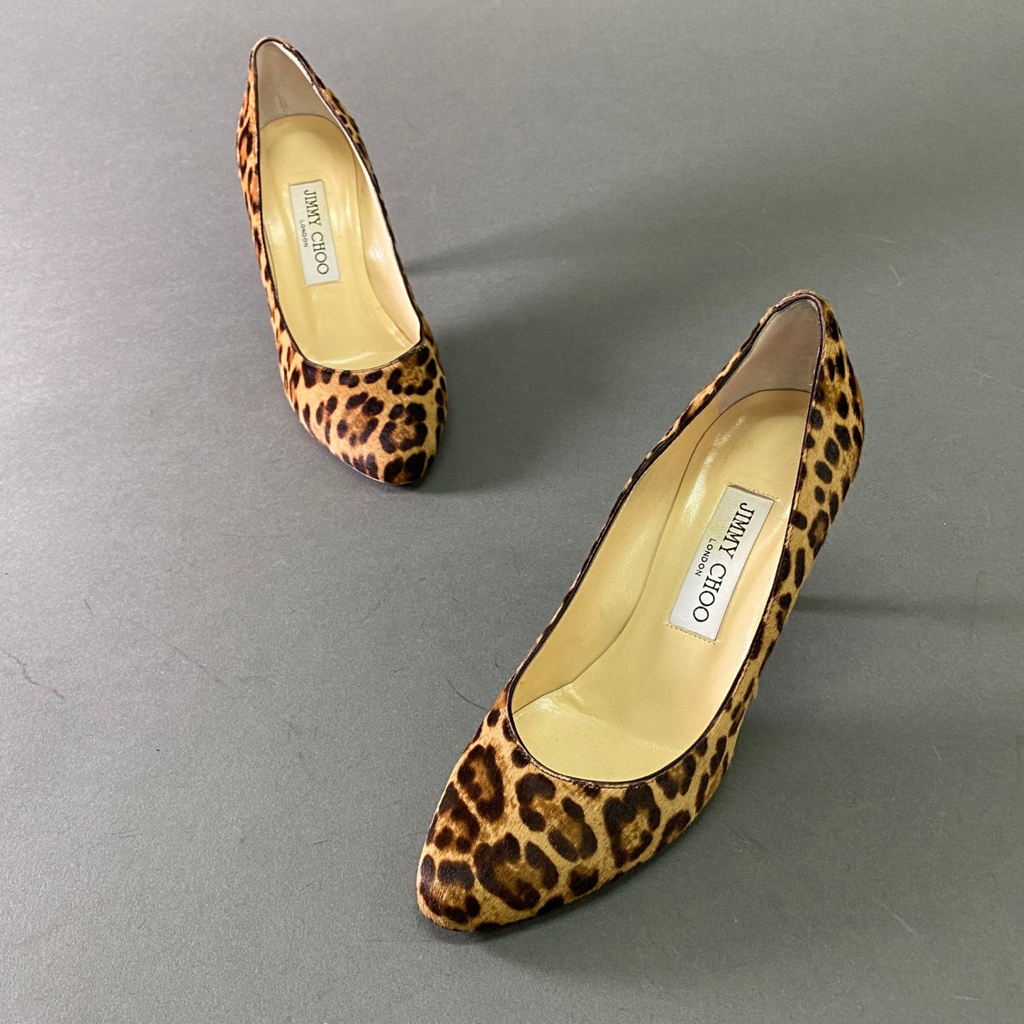 5l25 JIMMY CHOO ジミーチュウ レオパード ハラコ パンプス 35 1/2 ブラウン イタリア製 シューズ レザー