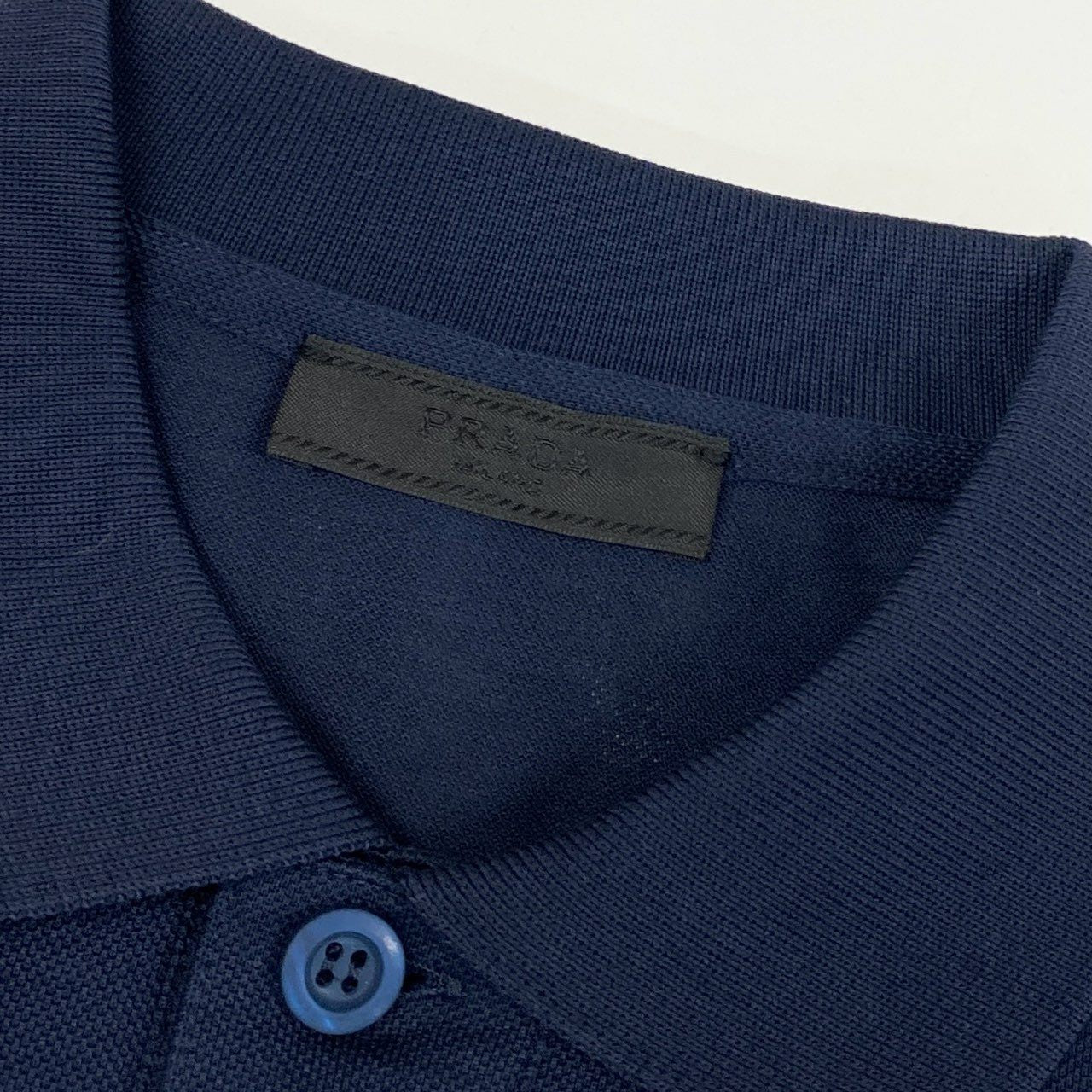 33k29③ 《美品》 PRADA プラダ 長袖ポロシャツ コットンシャツ ロングスリーブ カットソー 鹿の子 薄手 メンズ DNA605 XS ネイビー 綿100