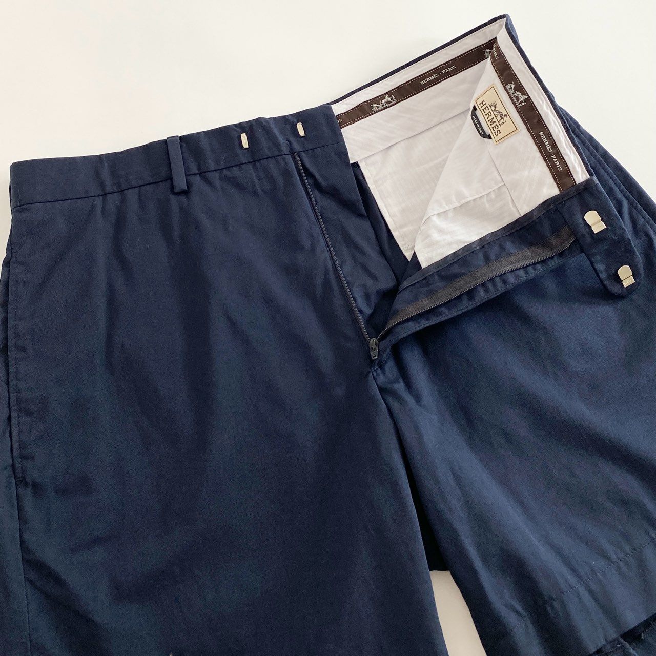76j2 イタリア製 HERMES エルメス ショートパンツ ハーフパンツ サイズ52 ネイビー コットン100% メンズ 大きいサイズ