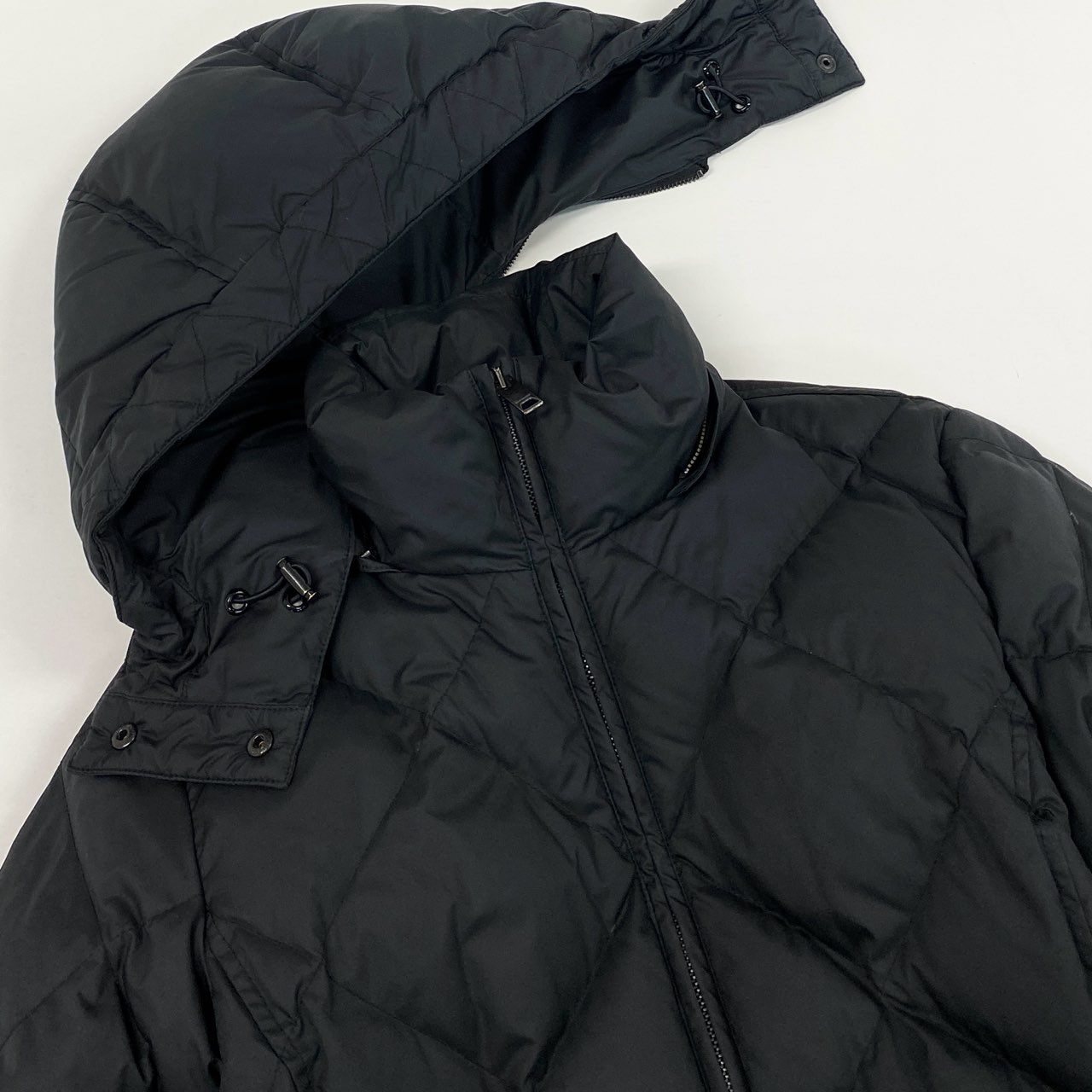 9h4 《美品》 BURBERRY LONDON バーバリー ロンドン フード付き ノバチェック ダウンコート S ブラック ダウンジャケット ベルト付き レディースt18r