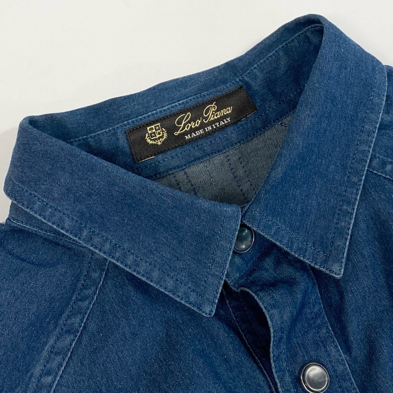 68j15 Loro Piana ロロピアーナ デニムシャツ 長袖シャツ トップス 胸ポケット 46サイズ インディゴ キッズ メンズu02t