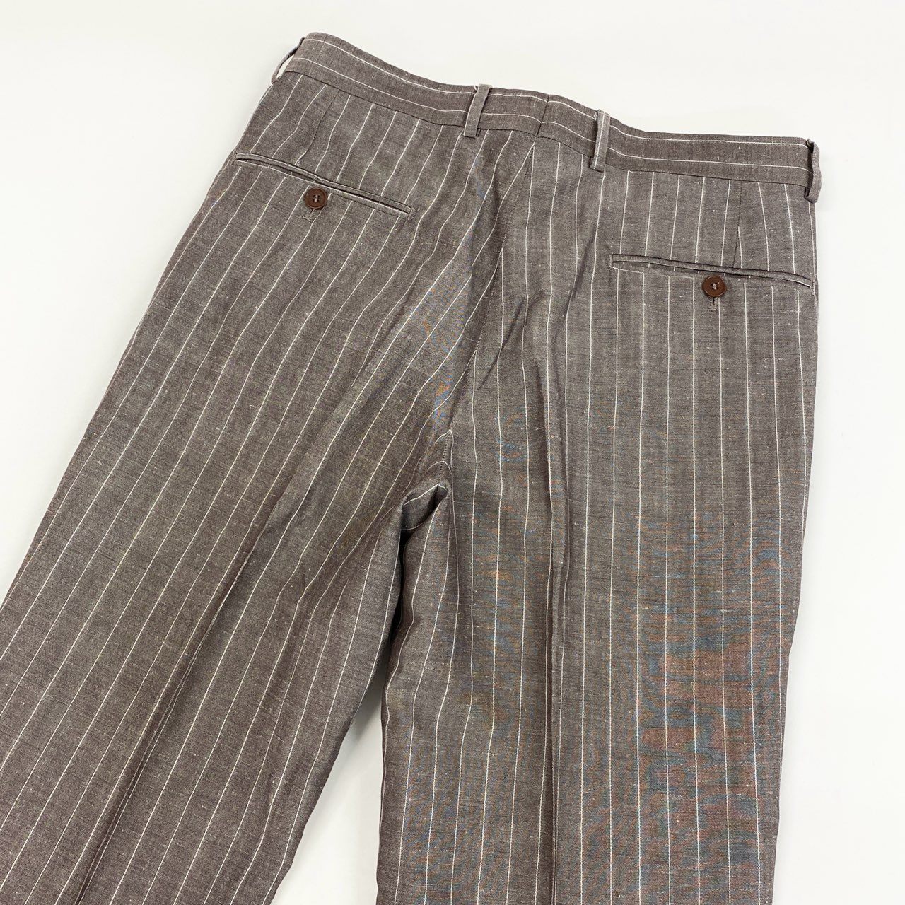 29g28 ISAIA NAPOLI イザイア ナポリ イタリア製 セットアップ スーツ テーラードジャケット パンツ ボトムス 背抜き ストライプ 46 ブラウン メンズ