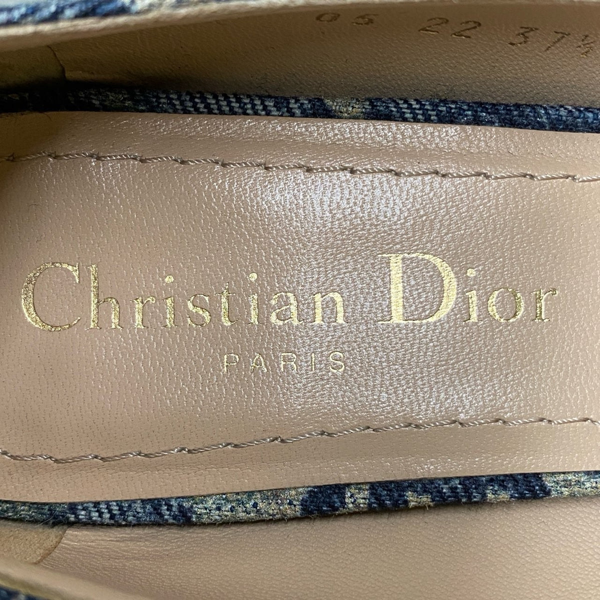 b17 《極美品》 Christian Dior クリスチャンディオール IDYLLE Flower Printed Denim Bellet パンプス シューズ 37.5 ブルー レディースta2