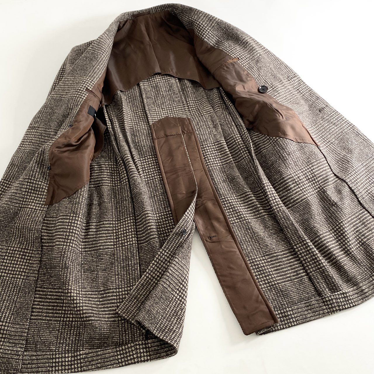 37h30 RING JACKET MEISTER リングヂャケット マイスター ゼニア生地 ダブルチェスターコート オンオフ兼用 RM019F03 ブラウン チェック ウール100% メンズ 紳士服
