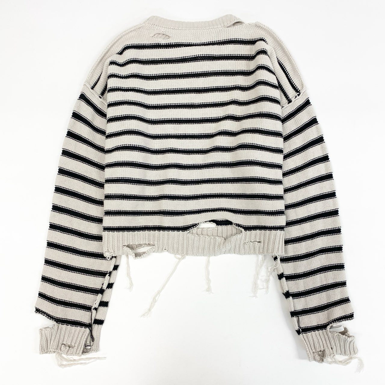 19g28《美品》 MM6 エムエムシックス メゾンマルジェラ Border sweater ダメージ加工 コットンニットセーター イタリア製 S52GP0141 XS ベージュ ブラック コットン レディース
