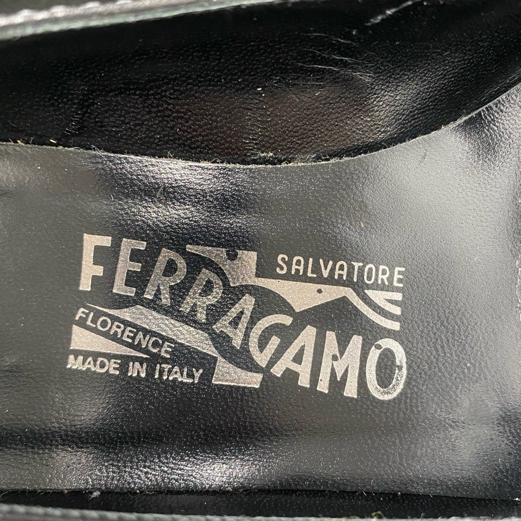 4d21 Salvatore Ferragamo サルヴァトーレフェラガモ ガンチーニ レザーパンプス 7D ブラック レディース 婦人靴 ローヒール