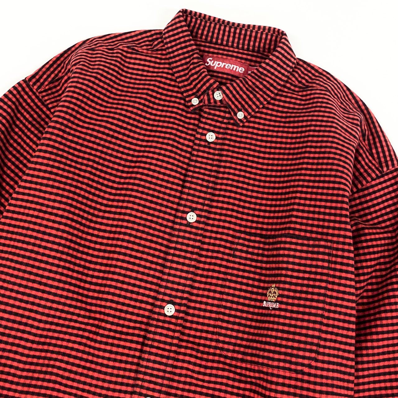 81h7《美品》 SUPREME シュプリーム 24SS Loose Fit Flannel Oxford shirt ルーズフィット フランネルシャツ 長袖 Mサイズ レッド コットン メンズo07t