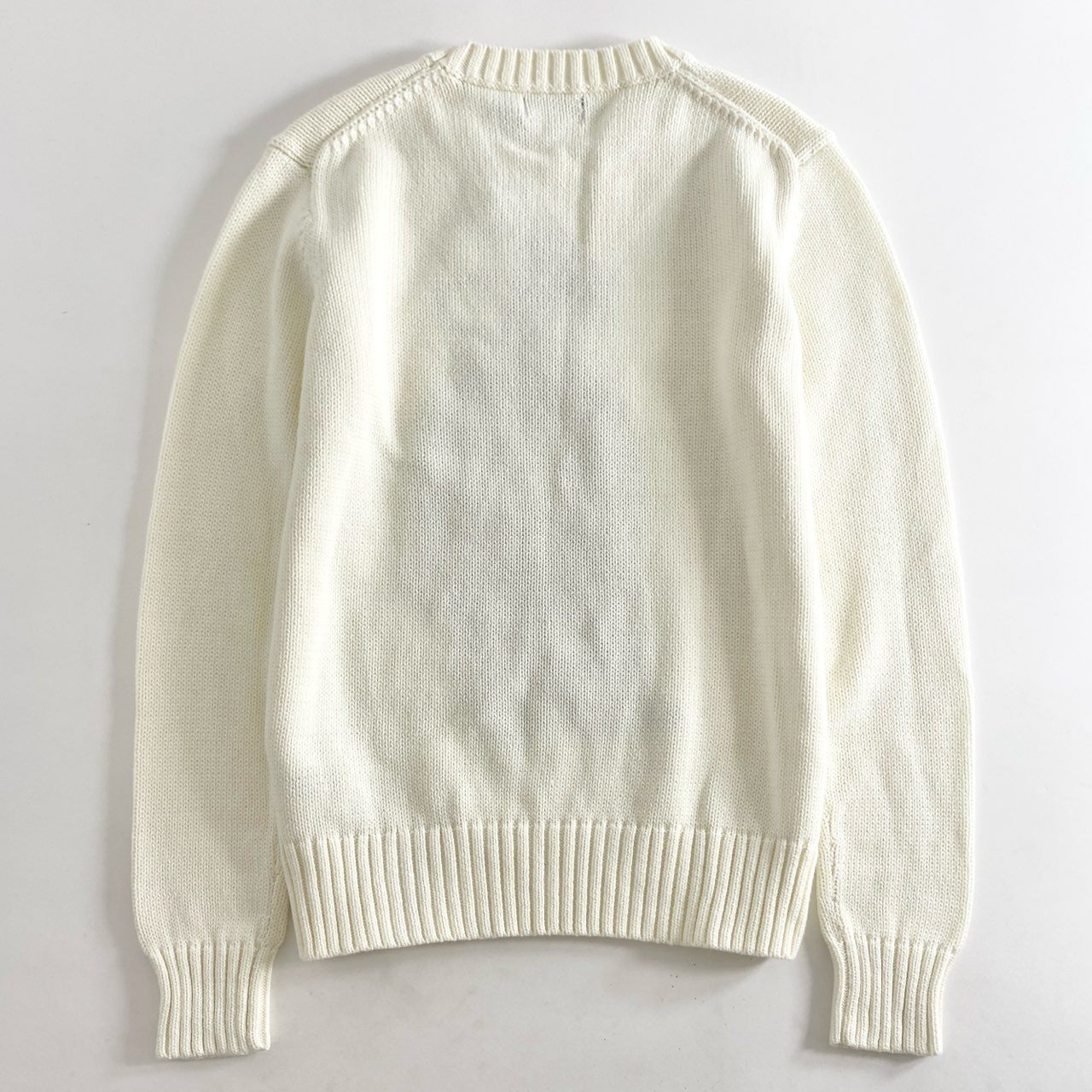 35g28 《極美品》 タグ付 POLO RALPH LAUREN ポロラルフローレン ポロベア クルーネック ニット セーター トップス フリンジ XS ホワイト クリーム系 コットン